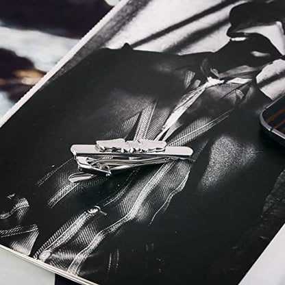 Silver Mens Clip on Tie Stainless Steel Tie Clip, Wing Tie Clips for Men Jewelry Gift for Men