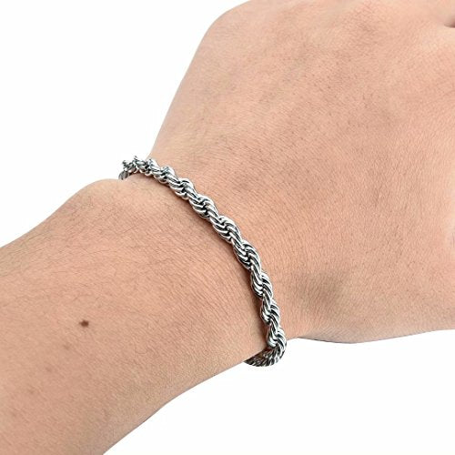 Twist Chain Necklace - Stainless Steel Rope Jewelry for Men & Women - size: 8 Inches, style: 3 mm Wide