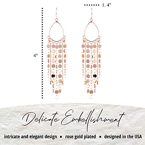 Bohemian Boho Tassel Dangle Drop Earrings for Women – Lightweight Filigree Gypsy Coin Chandelier Disc Charm Hoops – included Gift Box - style: Teardrop - Rose Gold