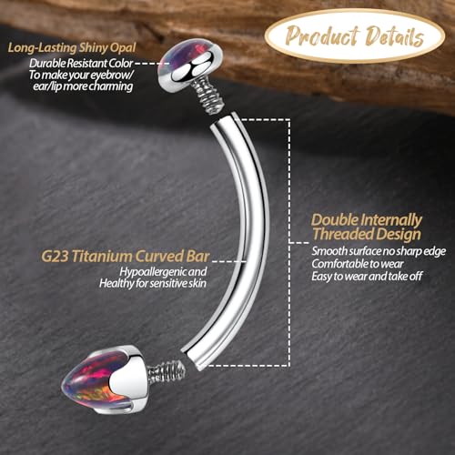 GAGABODY Titanium Eyebrow Jewelry - Curved Barbell & Labret Stud, 16g - Belly Button Ring & Cartilage Earring - Opal Bridge Jewelry - color: 1Pc-Arrow Shape Black Purple Opal