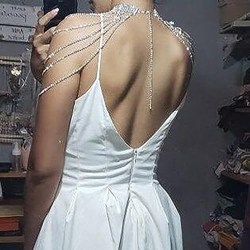 STONEFANS Bridal Rhinestone Shoulder Necklace Body Collar Jewelry Luxury Tassel Crystal Shoulder Harness Chain Wedding for Women - style: Silver Shoulder Necklace
