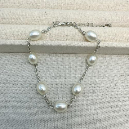Anklet for Women Layered Anklets Women Double Heart Silver Bohemian Pearls Flat Chain Ankle Bracelet Charm Beaded Dainty Foot Jewelry Heart Charm Dainty Layer Anklets Trendy - color: Silver Pearl