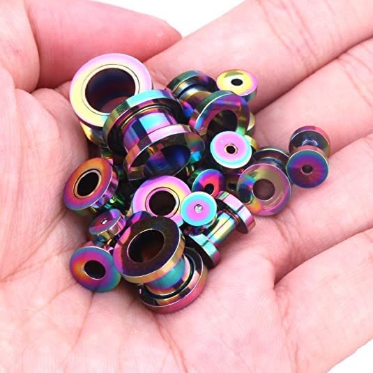 36pcs Ear Stretching Kit 14G-00G Surgical Steel Tapers Tunnels Gauges Set for Starter Women Men Expanders Body Piercing Jewelry… - color: Rainbow