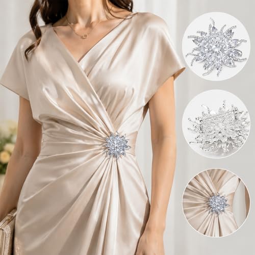 Crystal Flower Brooch Pin for Women Men, Rhinestone Lapel Pin for Suit | Elegant wedding party dress lapel pin, also fits coat hat scarf bag. gift for Valentine's Day Mother's Day Christmas