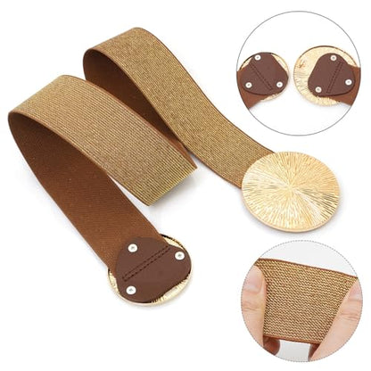 Women Wide Stretchy Waist Belts Elastic Cinch Belt for Dresses - color: Bling Brown Band Gold Buckle, size: Fit Waist 26"-28"