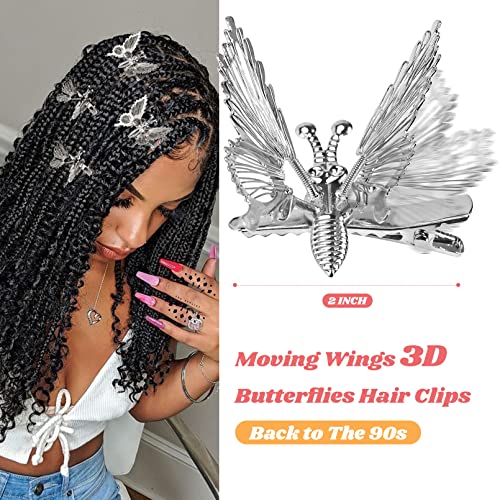 DEEKA 12 PCS 3D Moving Butterfly Hair Clips Metal Silver Moving Wings Butterfly Hair Accessories 90s Hair Clips Barrette for Women and Girls -Silver - color: Silver