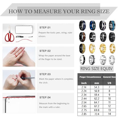 EIELO 16Pcs Stainless Steel Band Rings for Men Cool Black Golden Silvery Plated Rings Comfort Fit Fidget Spinning Chain Ring Fashion Simple Mens Wedding Engagement Ring Set