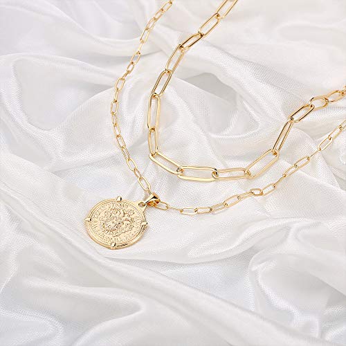Turandoss Dainty Gold Choker Necklaces for Women - 14K Gold Plated Handmade Medallion Snake Link Chain Cross Star Moon Adjustable Simple Choker Necklaces for Women Jewelry - style: "Link Chain&Medallion
