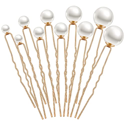 32 Pcs Wedding Pearl Hair Pins, Mixed Size Bridal Hair Accessories with Rhinestone, U Shape Barrette, Bobby Pins for Bride Bridesmaid Prom Updo(Gold) - color: Gold