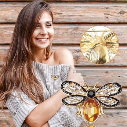 3 Pcs Bee Brooch Pin, Rhinestone Crystal Bumble Bee Jewelry Lapel Pin | Stylish Insect Bee Themed Accessory for Women Men Party Dating Daily (1.54 x 1 inch)