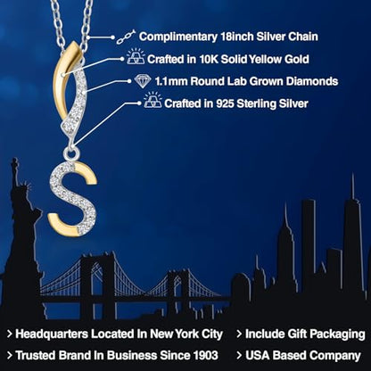 Gem Stone King Initial Pendant Necklace Letter A to Z Alphabet | 10K Yellow Gold and 925 Sterling Silver | White Lab Grown Diamond | Gift Women Mother's Day Wife Mom Girlfriend Anniversary Birthday | - style: Initial S