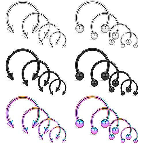 Ruifan 10-24PCS 16G Surgical Steel Nose Septum Horseshoe Hoop Earring Eyebrow Tragus Lip Piercing Ring - style: 24PCS - Option B