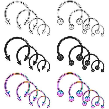 Ruifan 10-24PCS 16G Surgical Steel Nose Septum Horseshoe Hoop Earring Eyebrow Tragus Lip Piercing Ring - style: 24PCS - Option B