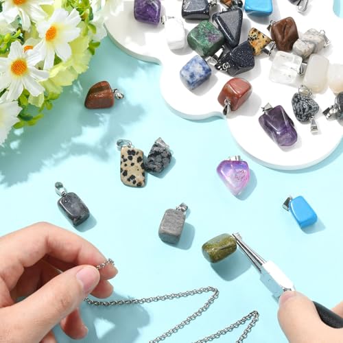 DanLingJewelry 50pcs Natural Random Reiki Nugget Gemstone Charms Irregular Healing Crystal Chakra Stone Pendants for Jewelry Making - color: Mini Stones-50pcs-Random Stones&Colors