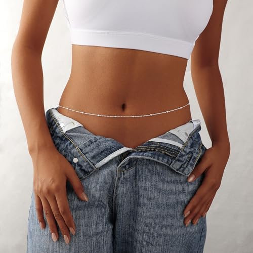 Waist Chain for Women 14K Gold/Silver Plated Body Chain Beads Link Belly Chains Belly Belt Waist Beads Chains Adjustable Sexy Bikini Body Jewelry Daily Belts Gifts for Women - style: Waist Beads-SL