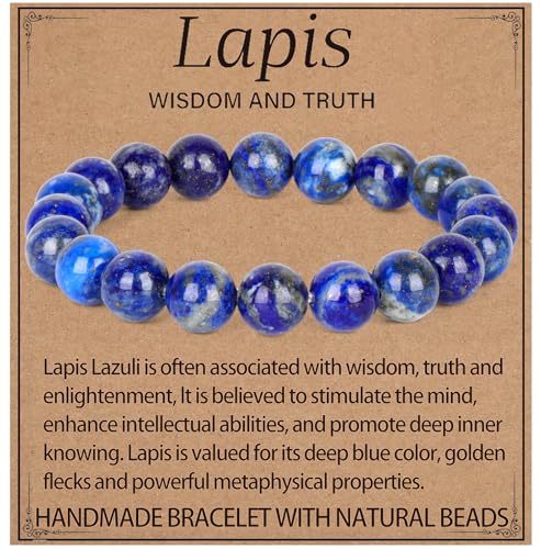 LPBeads Handmade Natural Gemstone Stretch Elastic Bracelet Healing Crystal Round Stone Beads Jewelry Gifts for Women Men - color: Lapis Lazuli, size: 10mm