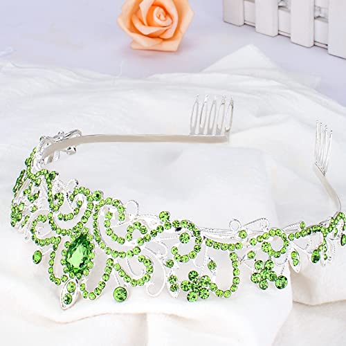 COCIDE Green Tiara and Crowns for Women Crystal Headband Princess Rhinestone with Combs Bride Hairpiece Bridal Wedding Prom Birthday Party Hair Accessories Jewelry for Women and Girls - color: TN Silver+Green