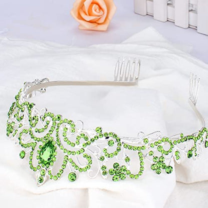 COCIDE Green Tiara and Crowns for Women Crystal Headband Princess Rhinestone with Combs Bride Hairpiece Bridal Wedding Prom Birthday Party Hair Accessories Jewelry for Women and Girls - color: TN Silver+Green