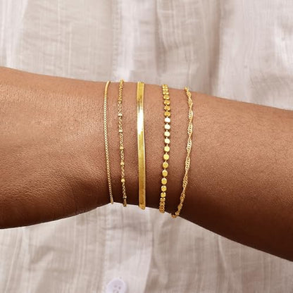 Gold Bracelets for Women, 14K Gold Plated Stackable Bracelet Stack Set Adjustable Charm Small Square Chain Snake Link Layered Waterproof Jewelry Sets Gifts - color: Bracelets-3 Gold