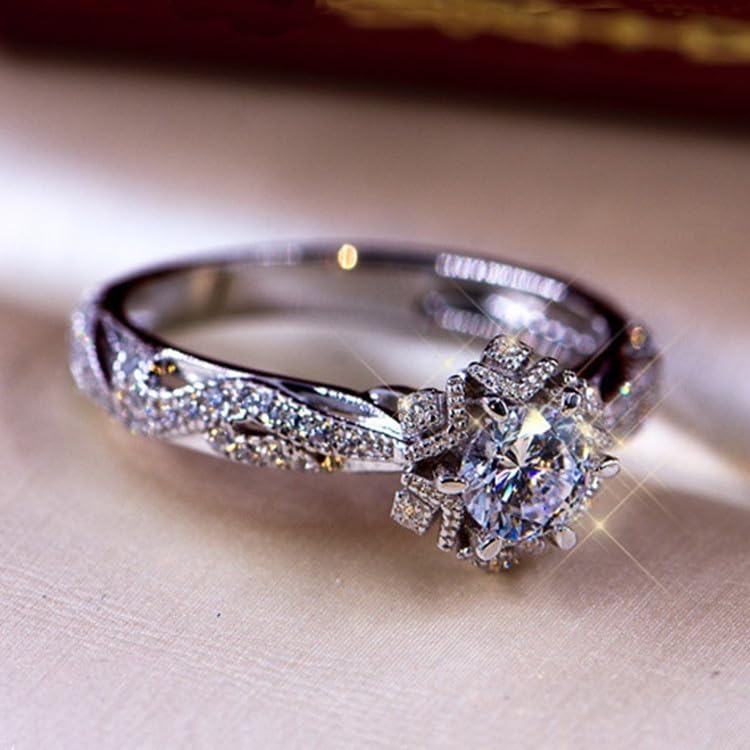 Women's Gorgeous Round Cubic Zirconia Eternity Ring - Shiny CZ Proposal & Wedding Band - color: Silver