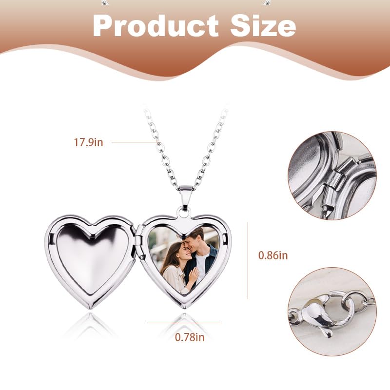 YALLNASL Heart Locket Necklace for Women Men Silver Locket NecklaceS That Holds Pictures Polished Pendant Necklaces for Wife Girlfriend Heart Shaped Neckalce Gift for BFF Sisters - color: silver