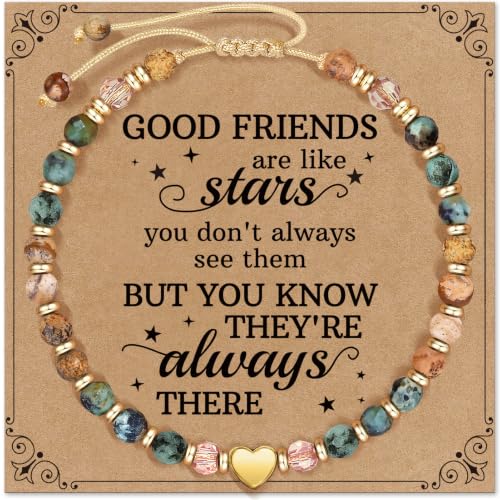 Inspirational Bracelets Gifts for Women: Healing Natural Stone Beads Bracelets - Birthday Mothers Day Gifts Thinking of you Get Well Soon Gift for Women Friends Sister Mom - color: HEART-GOOD-FRIEND