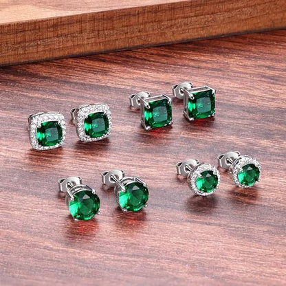 MILACOLATO S925 Sterling Silver Stud Earrings for Women Men Hypoallergenic 18K Gold Plated Cubic Zirconia Earrings Studs Brilliant Simulated Diamond Halo Earring for Sensitive Ears - style: 18K White Gold Plated - Emerald CZ