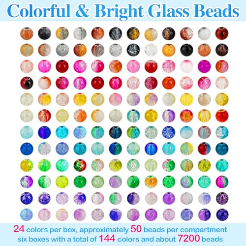 XSEINO About 7200pcs 144 Colors 6mm Crackle Glass Beads Bracelet Making Kit,6Box Different Style Crack Series Colorful Crystal Beads for Bracelet Jewelry Making,DIY Crafts,Friendship Bracelets - color: All 6 Series