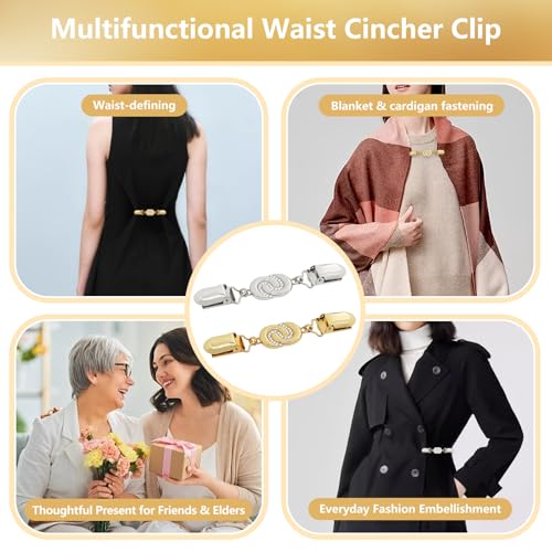 Frutain 2Pcs Cinch Clip Waist Cincher Clips for Women Dress Back Cinch & Shawl Cardigan Sweater Shirt Fasteners(GS) - style: Gs-1 Row Rhinestone-c