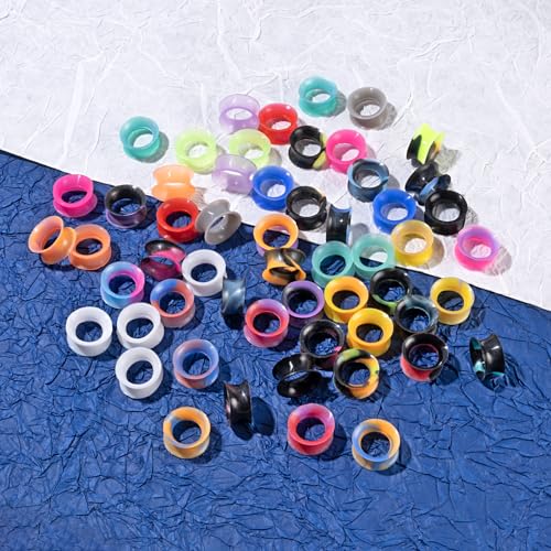 YOFANST 24pcs-100pcs Colorful Silicone Ear Gauges Double Flared Ear Tunnels Set Stretchers Expander Ear Piercing Jewelry - color: 56pcs, gauge 00g