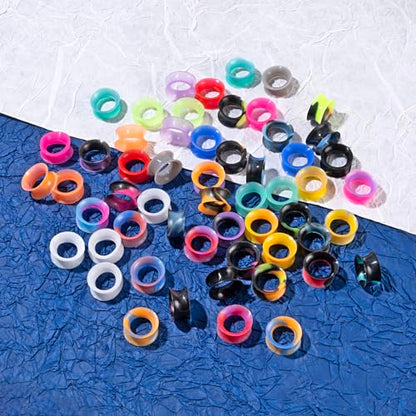 YOFANST 24pcs-100pcs Colorful Silicone Ear Gauges Double Flared Ear Tunnels Set Stretchers Expander Ear Piercing Jewelry - color: 56pcs, gauge 00g
