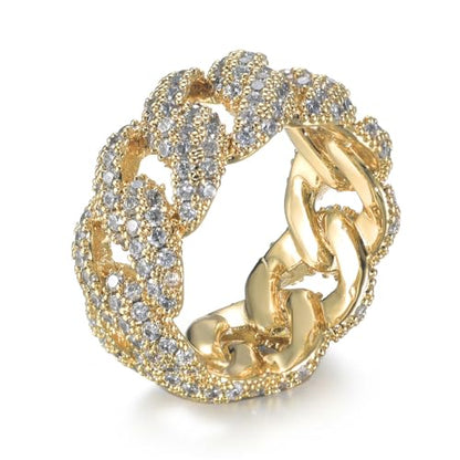 Personalized Fashion Cuban Link Chain Ring 18K Gold Plated Bling CZ Simulated Diamond Hip Hop Ring for Men Women 9 - size: US Code 9