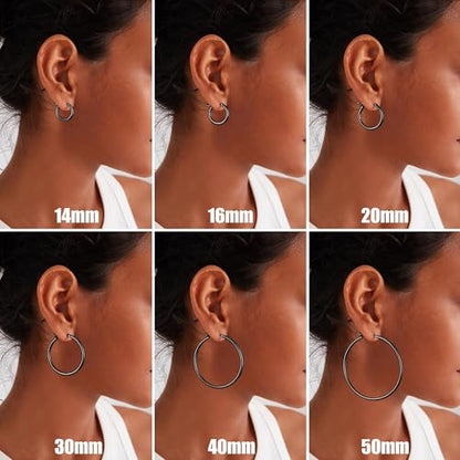 Gold Hoop Earrings for Women 14K Gold Plated | 925 Sterling Silver Post Hypoallergenic Hoop Earrings - color: Black, size: 16mm