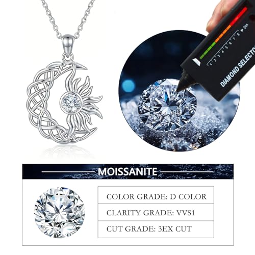 Moissanite Moon and Star Necklace 925 Silver Birthstone Gifts for Women | Sterling Silver Sun and Moon Pendant Elegant Jewelry Birthday Gifts for Wife Mom - color: A3:Sun and Moon-Moissanite