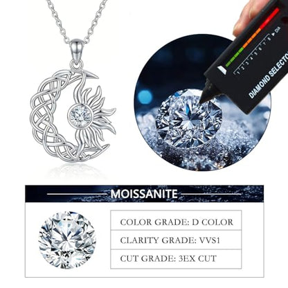Moissanite Moon and Star Necklace 925 Silver Birthstone Gifts for Women | Sterling Silver Sun and Moon Pendant Elegant Jewelry Birthday Gifts for Wife Mom - color: A3:Sun and Moon-Moissanite