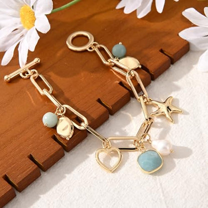 14K Gold & Silver Plated Lightweight Link Bracelet for Women | Stackable Bracelets ,14K Gold Plated Bracelets with CZ,Lightweight Trendy Chain Bracelet Jewelry Gift - style: amazonite