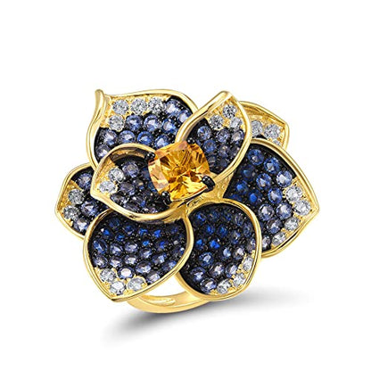 Santuzza Sterling Silver Gemstone Flower Ring for Women - color: [A]Hibiscus-Blue
