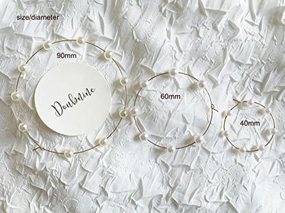 Doubnine Large Hoops Super Huge Circle Pearls Earrings Thin Dangle Gold Silver Elegant Wedding Women Accessories Jewelry Gift for Her - size: 60 mm Silver