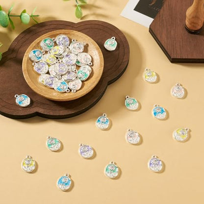 50Pcs Alloy Enamel Rose Flower Charms Platinum Plated Rose Charms for Jewelry Making, 16.5x12mm Drop Oil Floral Pendant for DIY Necklace Earring Bracelet Craft Supplies - color: Platinum, Oval Flower