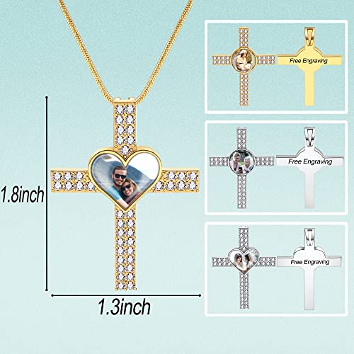Farfume Personalized Photo Necklace for Women/Men, Memorial Jewelry Gifts | Holds 2 Pictures Pendant, Custom Engraved Text, Beautiful Locket for Girls, Durable Stainless Steel, Mothers Day Gifts - color: Heart-Gold