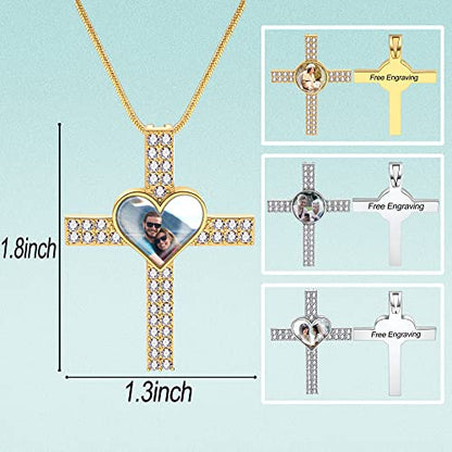 Farfume Personalized Photo Necklace for Women/Men, Memorial Jewelry Gifts | Holds 2 Pictures Pendant, Custom Engraved Text, Beautiful Locket for Girls, Durable Stainless Steel, Mothers Day Gifts - color: Heart-Gold