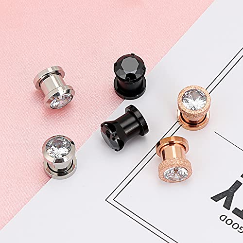 YOFANST 6pcs-12pcs Stainless Steel Clear Black Zircon Ear Tunnels Clear CZ Ear Stretcher Expander Piercing Diamond Gauge Plugs Set 8g-5/8 inch - color: 6pcs, 8g(3mm)