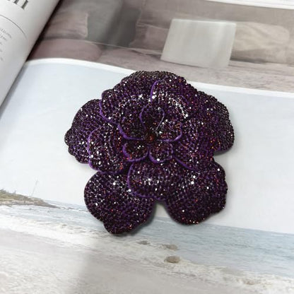 Rhinestone Flower Brooch Pin for Women Men Elegant Sparkly Crystal Camellia Floral Lapel Pins Shawl Dress Suit Clothes Accessories Wedding Party Fashion Jewelry 105mm - color: Purple