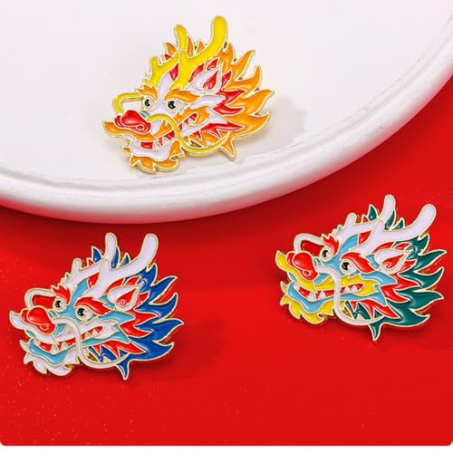 4pcs Chinese Dragon Enamel Lapel Pin Set, Dragon ChineseZodiac Style Traditional Design Red Yellow Pink Blue Green - color: RED