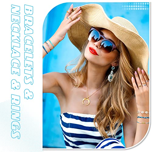 Batiyeer 60 Pcs Boho Surfer Wave Bracelet and Necklace Set for Women, Summer Beach Y2k Layered Choker Anklets Knuckle Rings - style: Fresh