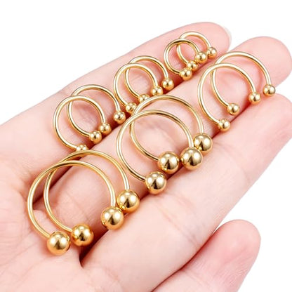 16G Septum Rings Surgical Steel Nose Septum Horseshoe Hoop Earring Eyebrow Tragus Helix Lip Piercing Jewelry Nipple Rings for Women Men 6mm 8mm 10mm 12mm 14mm 16mm - color: goldtone,ball