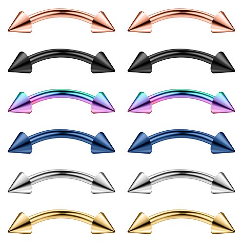 12PCS 12G Surgical Steel PA Eyebrow Ear Navel Belly Lip Ring Body Piercing Jewelry - style: 14mm w Spikes
