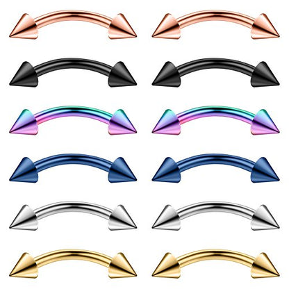 12PCS 12G Surgical Steel PA Eyebrow Ear Navel Belly Lip Ring Body Piercing Jewelry - style: 14mm w Spikes