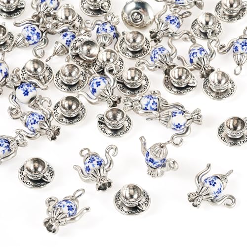 Craftdady Tibetan Style Antique Silver Alloy Pendants Cute Metal Dangle Charms Vintage Animal Pendants Hanging Charms for DIY Craft Earring Bracelet Necklace Jewelry Making Supplies - color: Antique Silver, Cup & Teapot