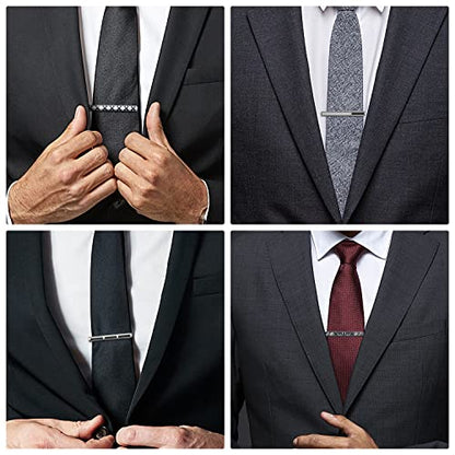 wynameleri Tie Pins for Men Silver Black 3 Pcs 10 PCS Short Tie Clip Set 2.3, 2.4 Inch Business Shirt Necktie Pinch for Men - color: T0310016